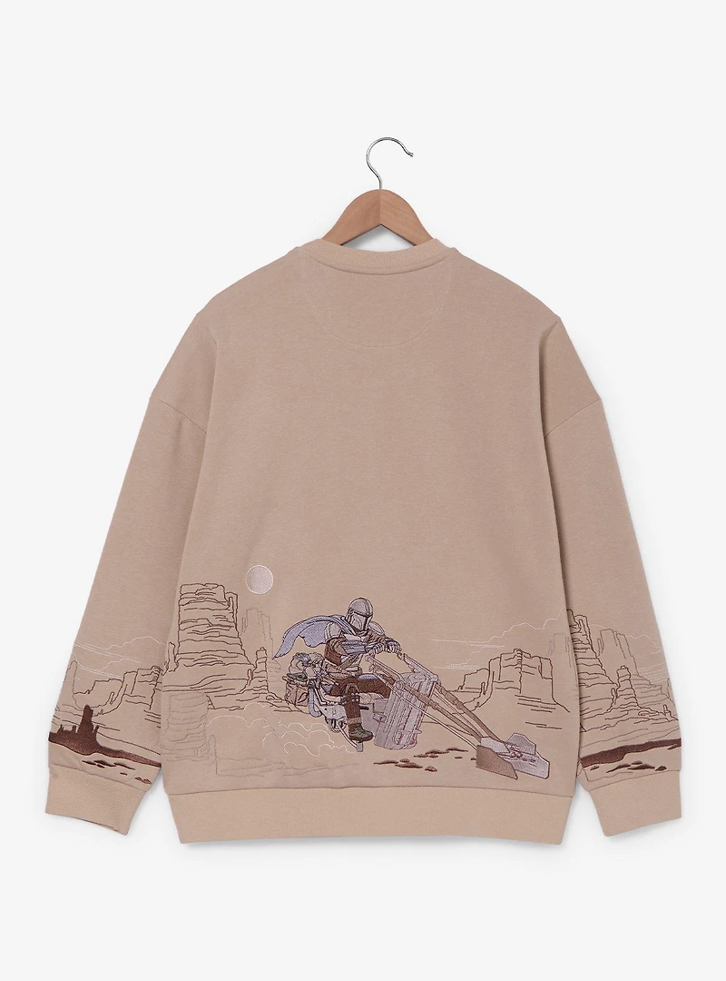 Star Wars The Mandalorian Speeder Bike Scene Embroidered Crewneck - BoxLunch Exclusive