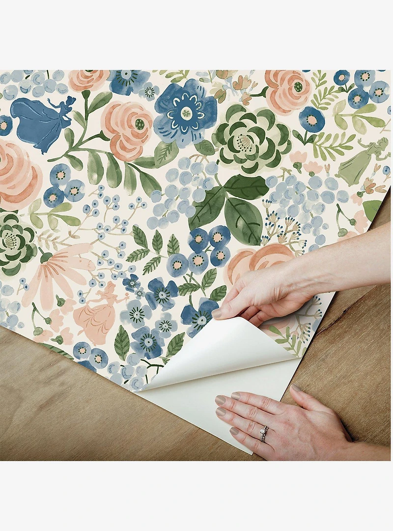 Disney Princesses Blue Watercolor Floral Peel & Stick Wallpaper