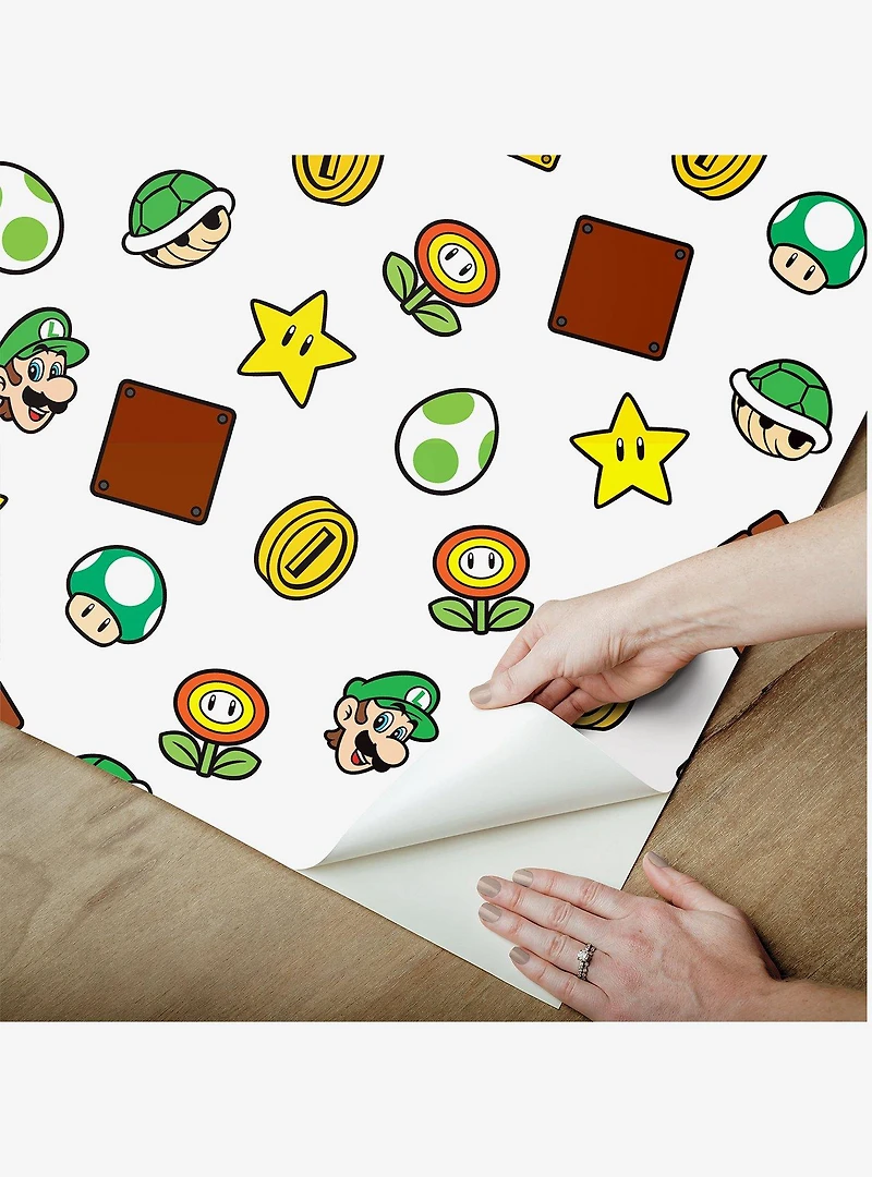 Super Mario Power Up Icons Red and Green Peel & Stick Wallpaper