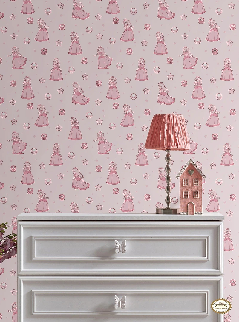 Super Mario Princess Peach Pink Peel & Stick Wallpaper