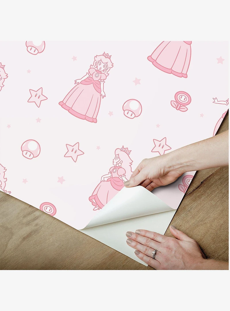 Super Mario Princess Peach Pink Peel & Stick Wallpaper