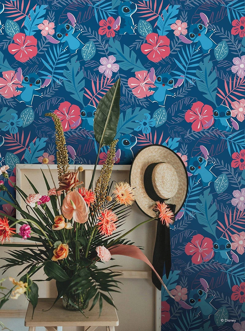 Disney Lilo & Stitch Tropical Flowers Blue Peel & Stick Wallpaper
