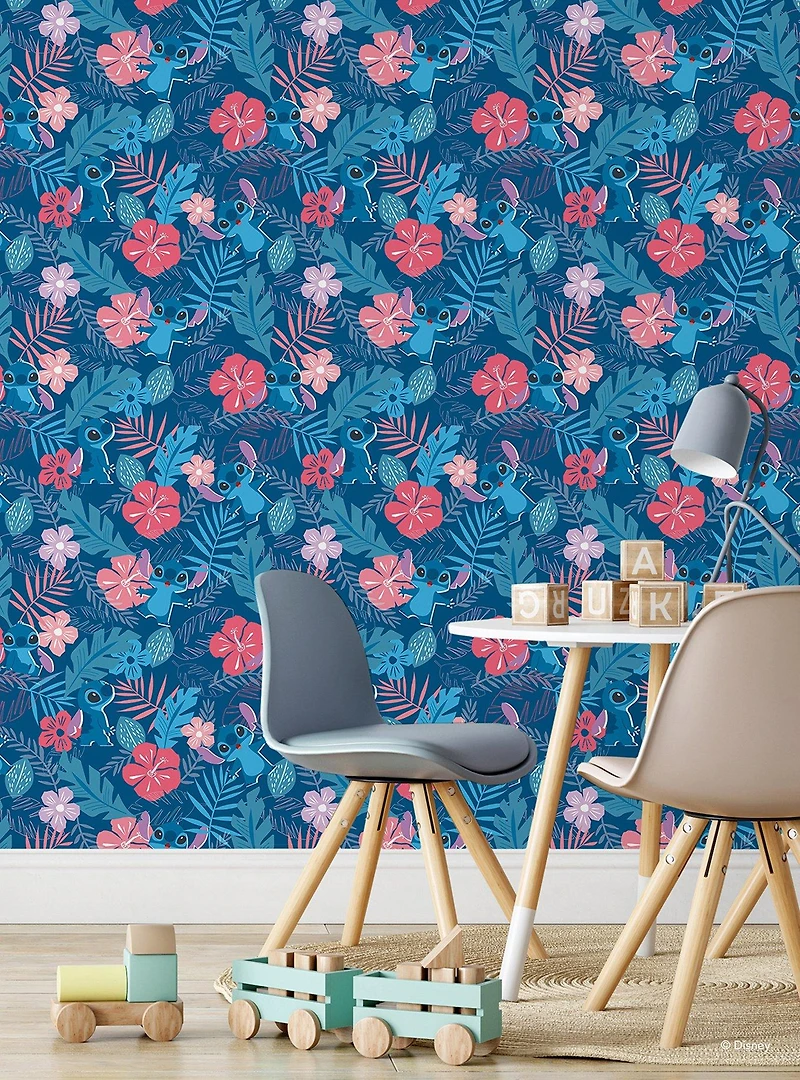 Disney Lilo & Stitch Tropical Flowers Blue Peel & Stick Wallpaper