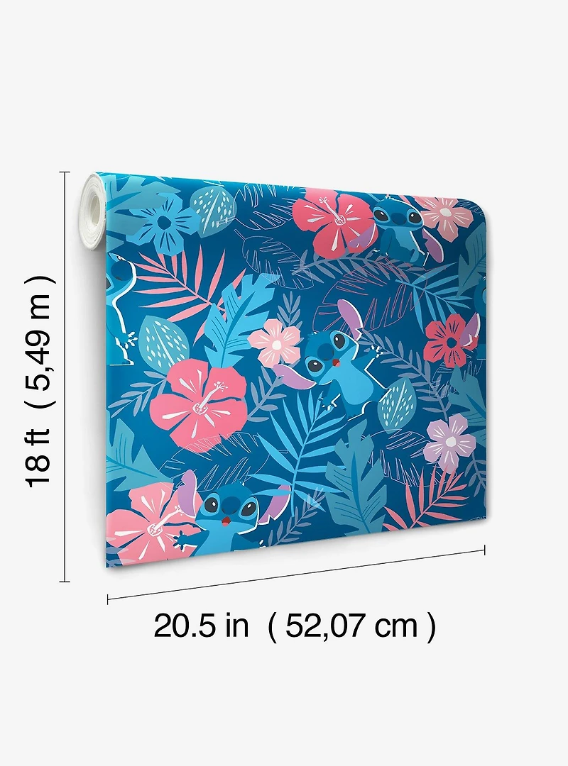 Disney Lilo & Stitch Tropical Flowers Blue Peel & Stick Wallpaper