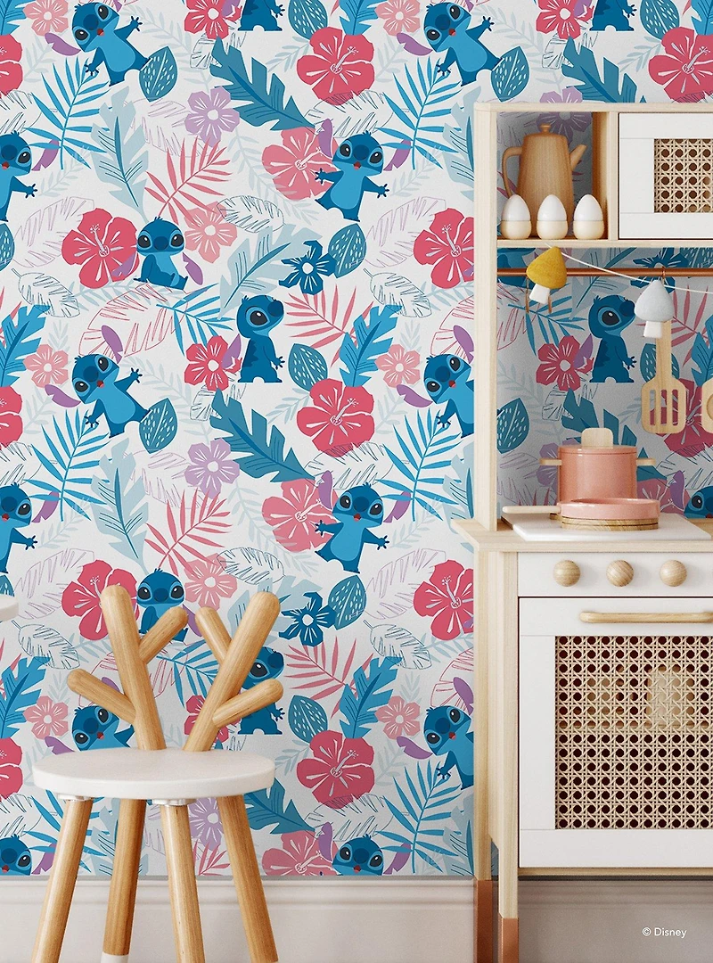 Disney Lilo & Stitch Tropical Flowers Pink Peel & Stick Wallpaper