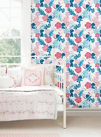 Disney Lilo & Stitch Tropical Flowers Pink Peel & Stick Wallpaper