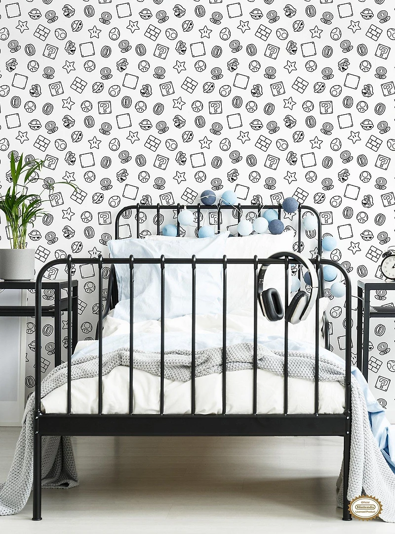 Super Mario Power Up Icons Black and White Peel & Stick Wallpaper