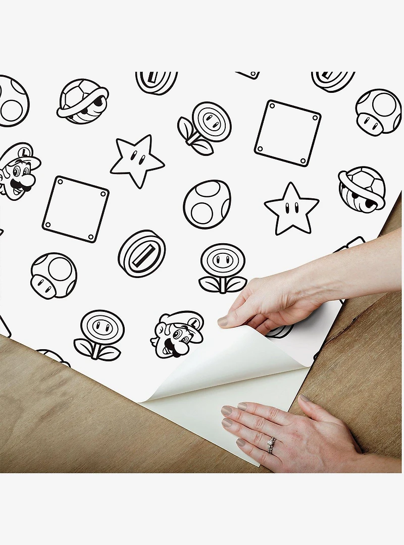 Super Mario Power Up Icons Black and White Peel & Stick Wallpaper