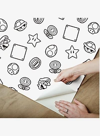 Super Mario Power Up Icons Black and White Peel & Stick Wallpaper