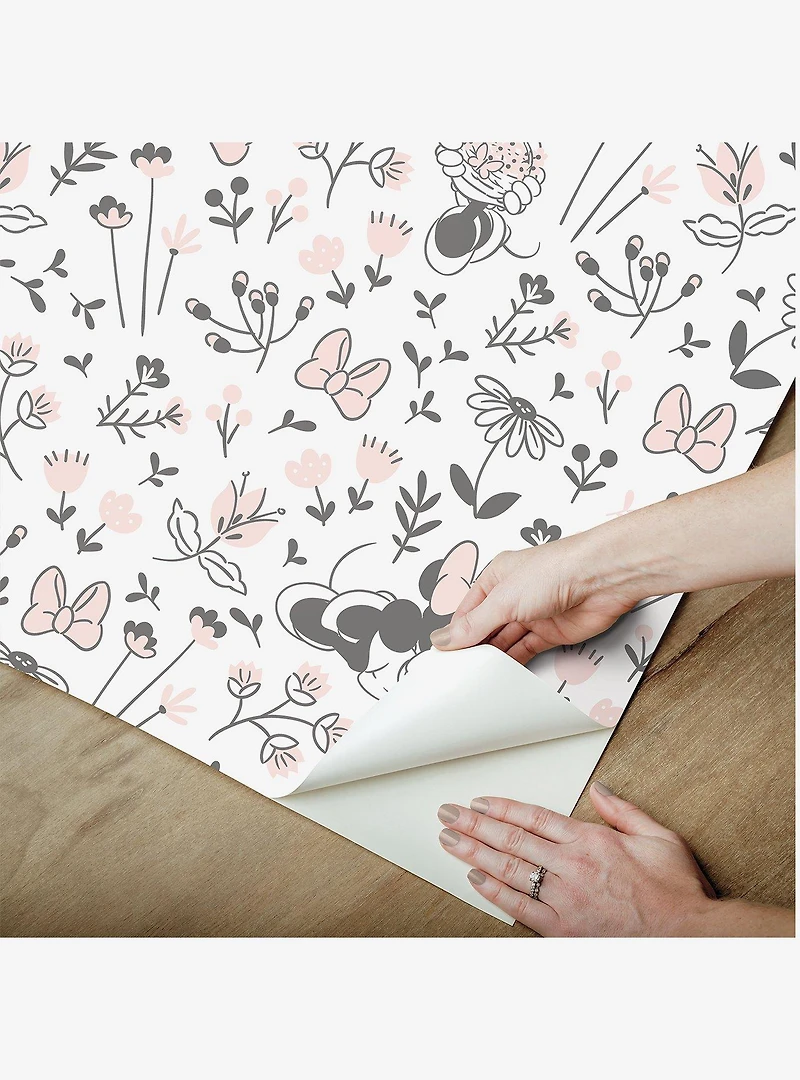 Disney Minnie Mouse Pretty as a Flower Black and White Peel & Stick Wallpaper