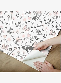 Disney Minnie Mouse Pretty as a Flower Black and White Peel & Stick Wallpaper