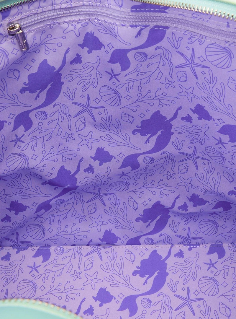 Loungefly Disney The Little Mermaid Ariel, Sebastian, & Flounder Iridescent Tote Bag with Coin Purse