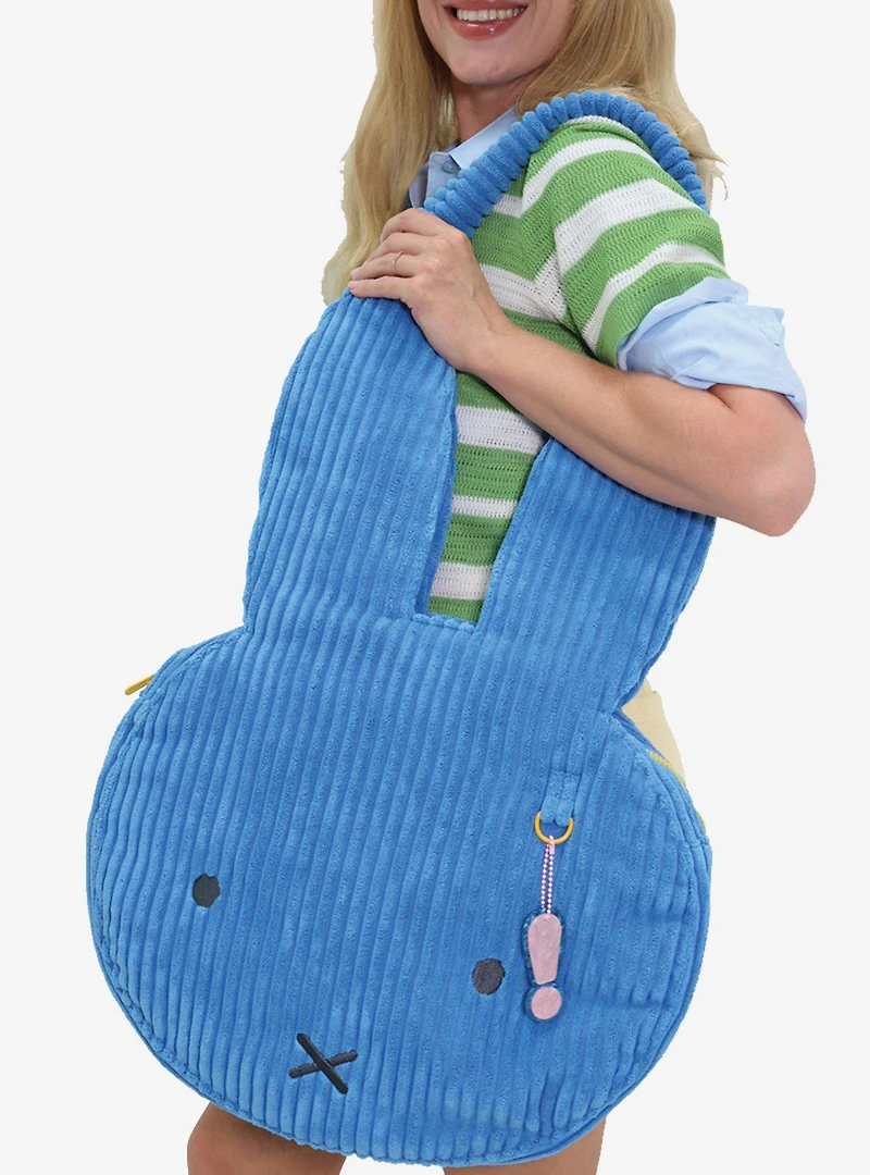 Whatever! Makes You Happy x Miffy Face Figural Blue Corduroy Oversized Tote Bag