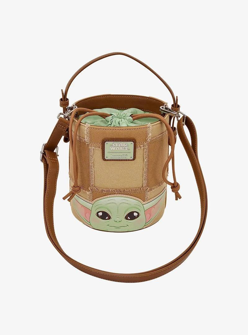 Loungefly Star Wars The Mandalorian Grogu & Anzellans Canvas Crossbody Bucket Bag with Coin Purse