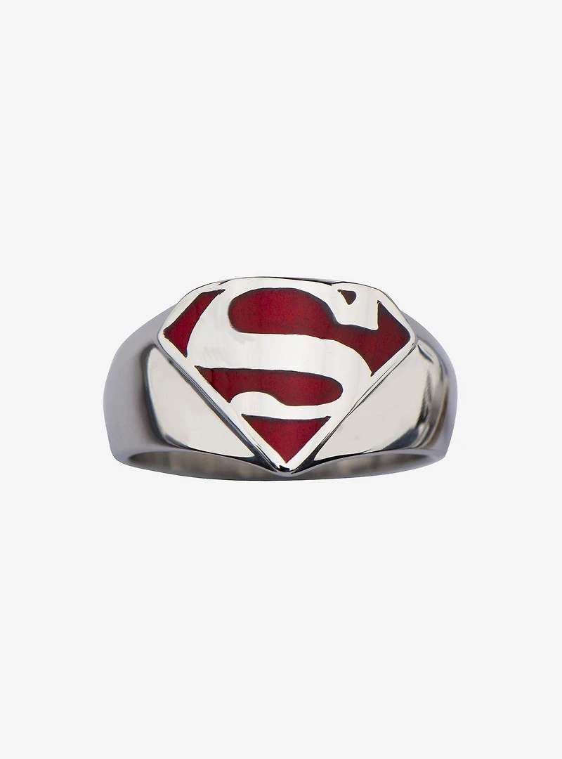 DC Comics Superman "Man of Steel" Red Enamel Signet Ring