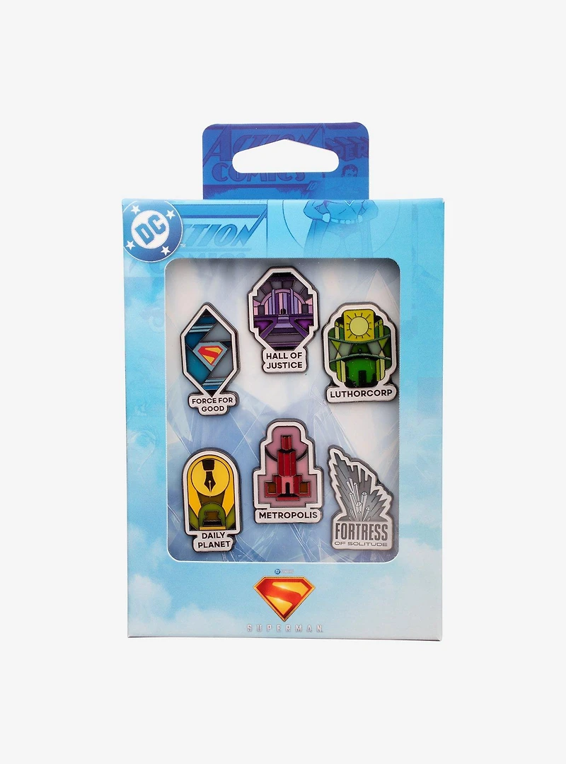 DC Comics Superman Movie Stained Glass Pin Set