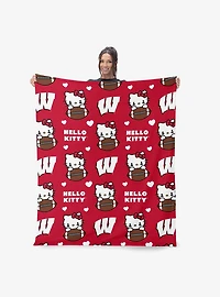 Wisconsin Badgers Football Ready Hello Kitty Cloud Throw Blanket