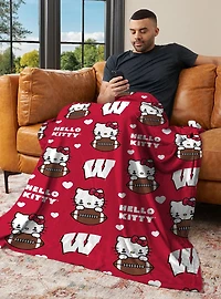 Wisconsin Badgers Football Ready Hello Kitty Cloud Throw Blanket