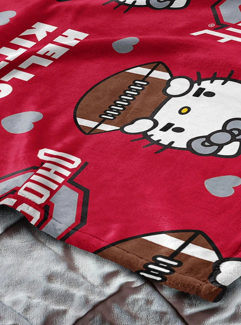 Ohio State Buckeyes Football Ready Hello Kitty Cloud Throw Blanket