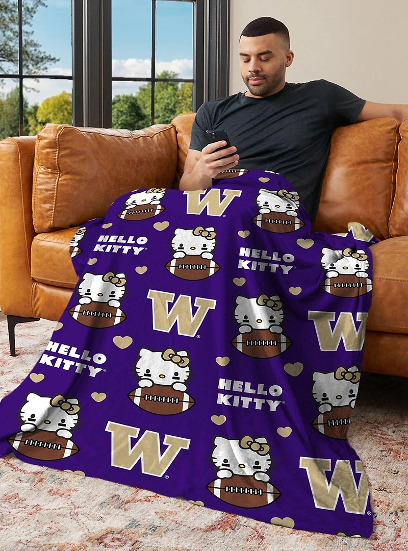 University of Washington Huskies Football Ready Hello Kitty Cloud Throw Blanket