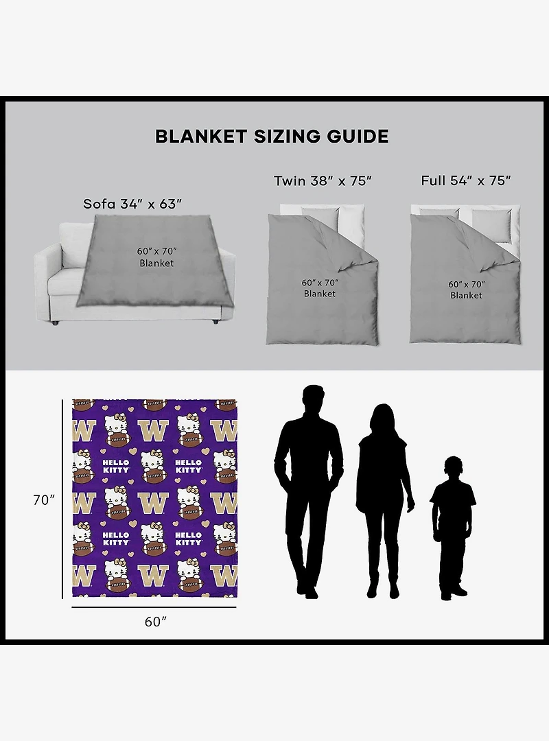 University of Washington Huskies Football Ready Hello Kitty Cloud Throw Blanket