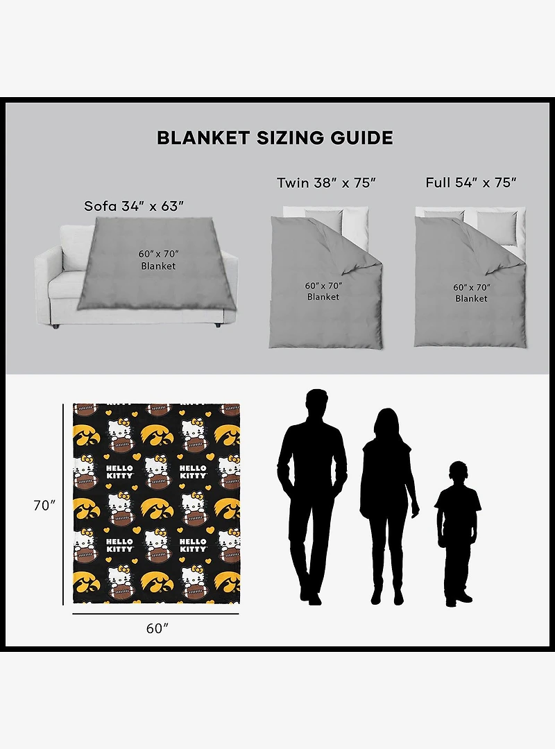 Iowa Hawkeyes Football Ready Hello Kitty Cloud Throw Blanket
