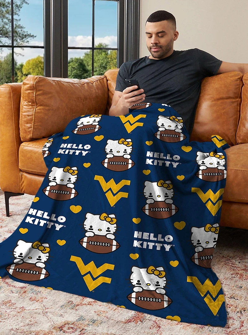 West Virginia Mountaineers Football Ready Hello Kitty Cloud Throw Blanket