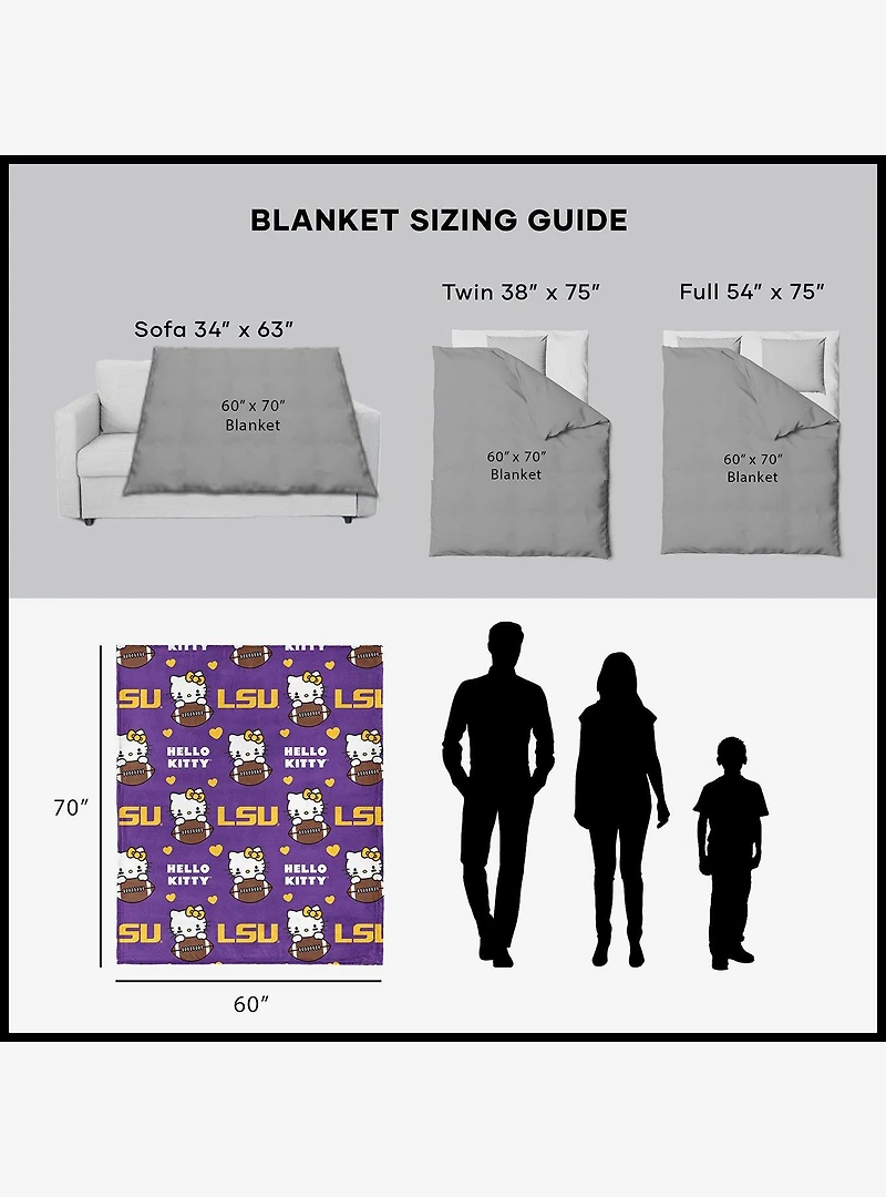 LSU Tigers Football Ready Hello Kitty Cloud Throw Blanket