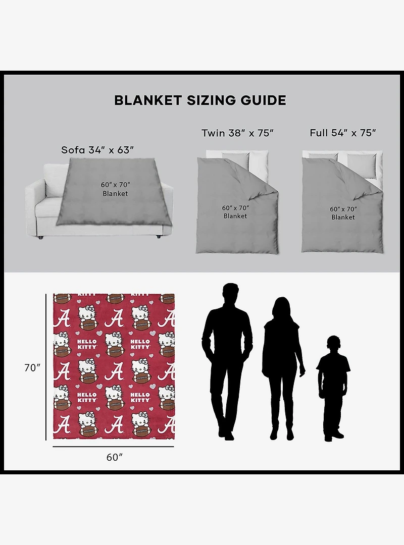 University of Alabama Crimson Tide Football Ready Hello Kitty Cloud Throw Blanket