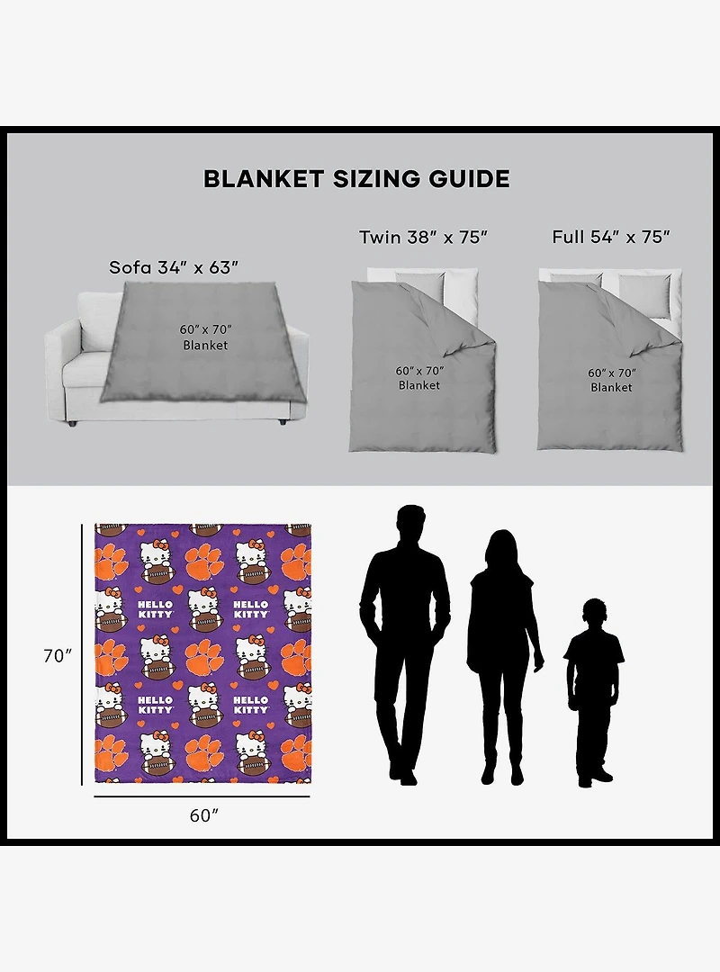 Clemson Tigers Football Ready Hello Kitty Cloud Throw Blanket