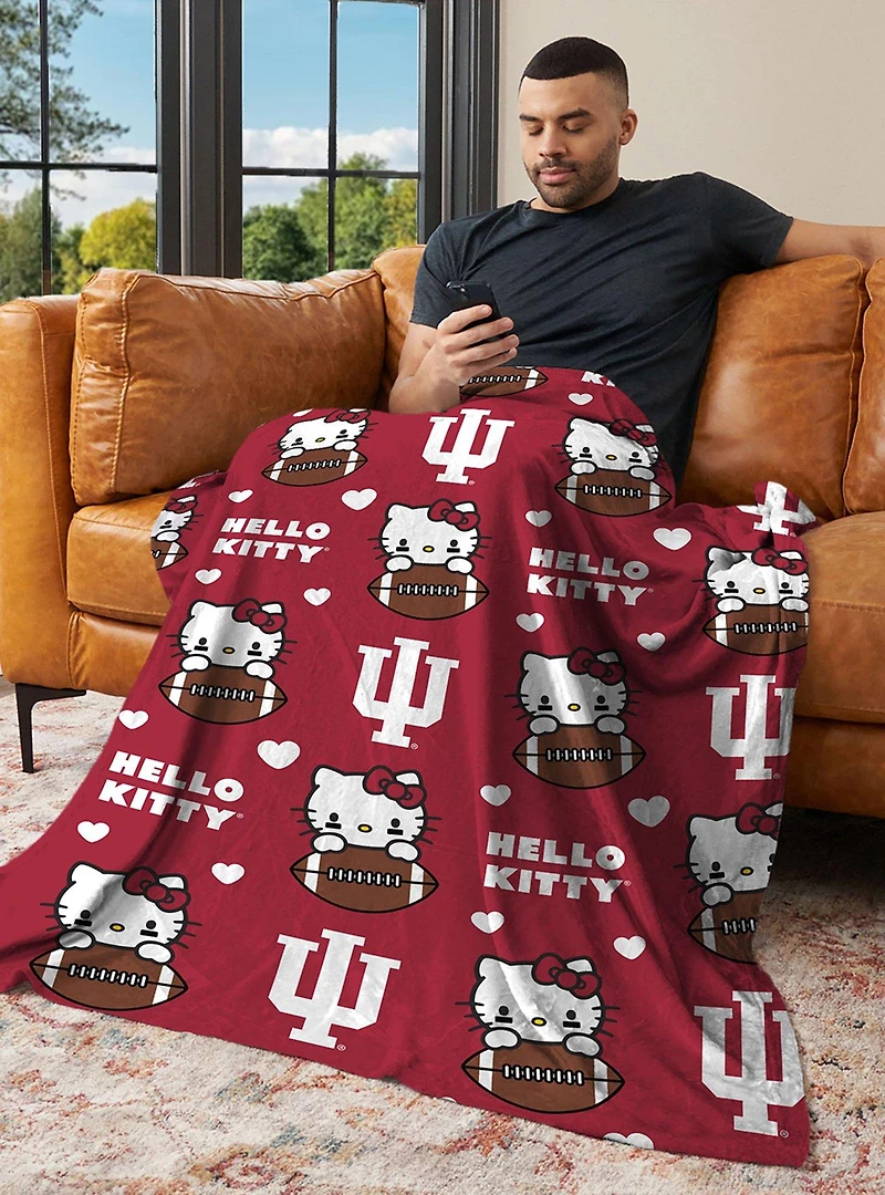 Indiana Hoosiers Football Ready Hello Kitty Cloud Throw Blanket