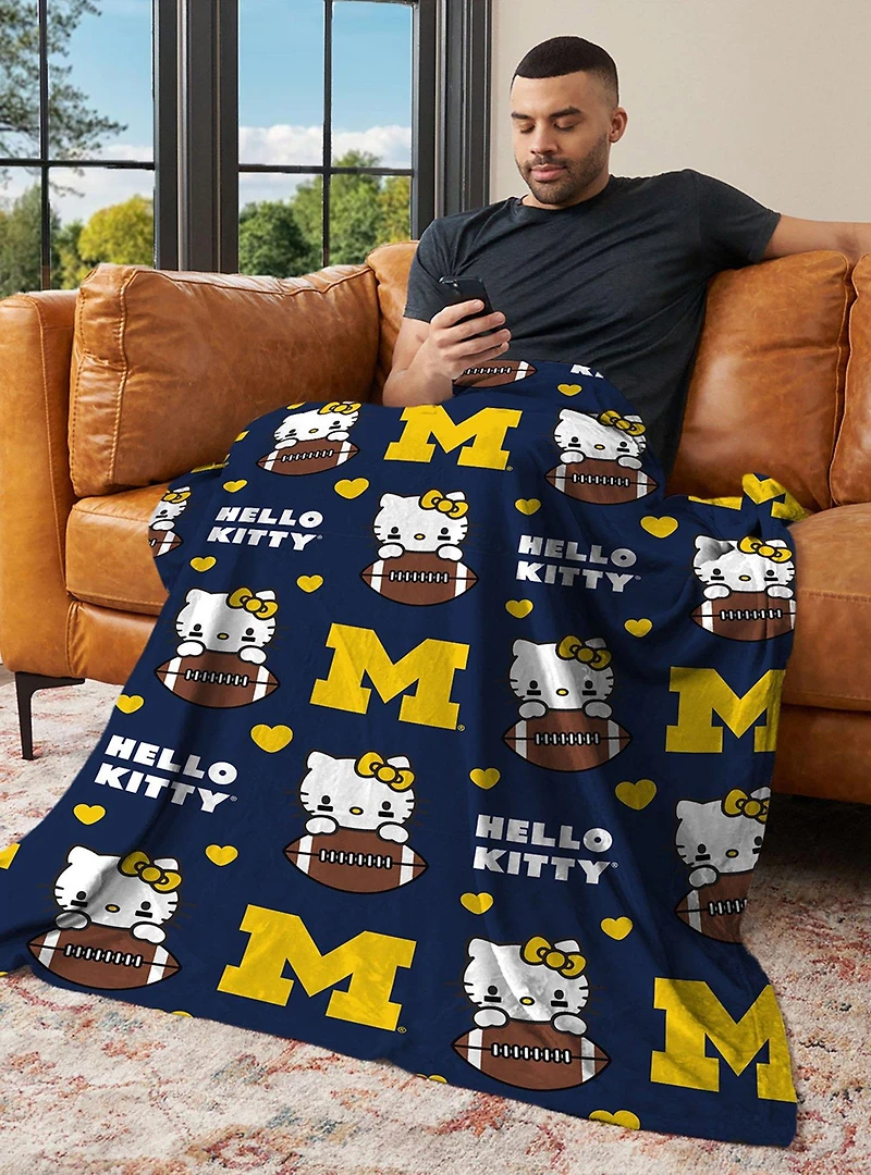 Michigan Wolverines Football Ready Hello Kitty Cloud Throw Blanket