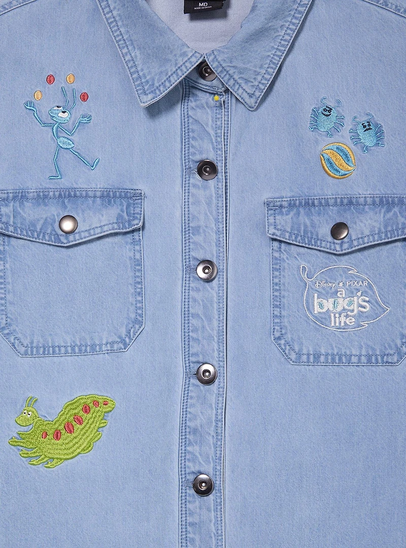 Disney Pixar A Bug's Life Embroidered Women's Long Sleeve Button-Up — BoxLunch Exclusive