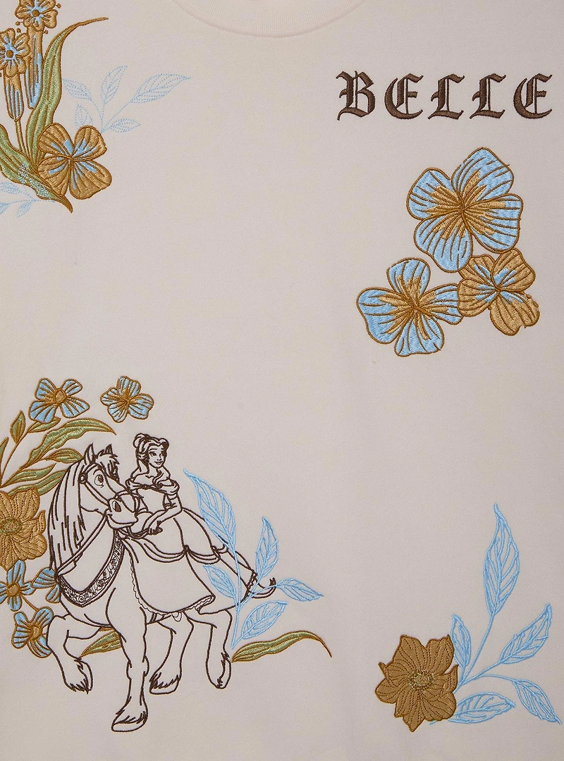 Disney Beauty and the Beast Belle & Phillipe Floral Women's Plus Crewneck — BoxLunch Exclusive