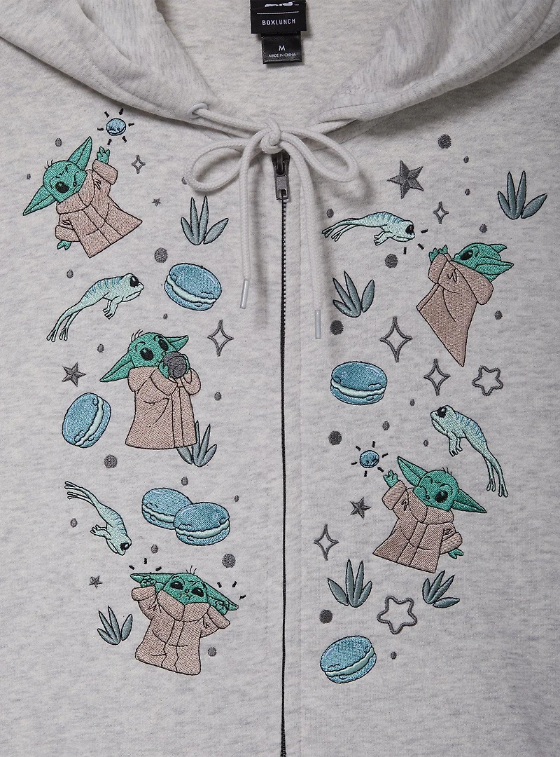 Star Wars The Mandalorian Grogu & Frogs Embroidered Zippered Hoodie - BoxLunch Exclusive