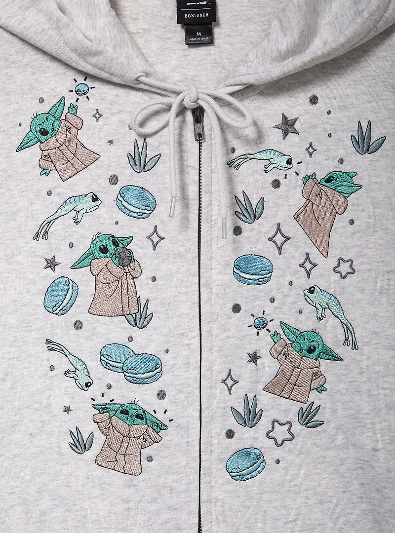 Star Wars The Mandalorian Grogu & Frogs Embroidered Zippered Hoodie - BoxLunch Exclusive