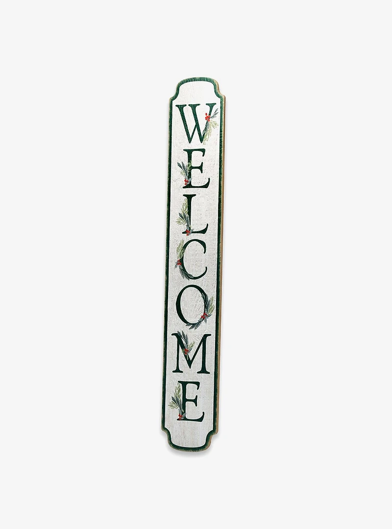 Winter Greenery Welcome Vertical Porch Leaner Wood Wall Decor