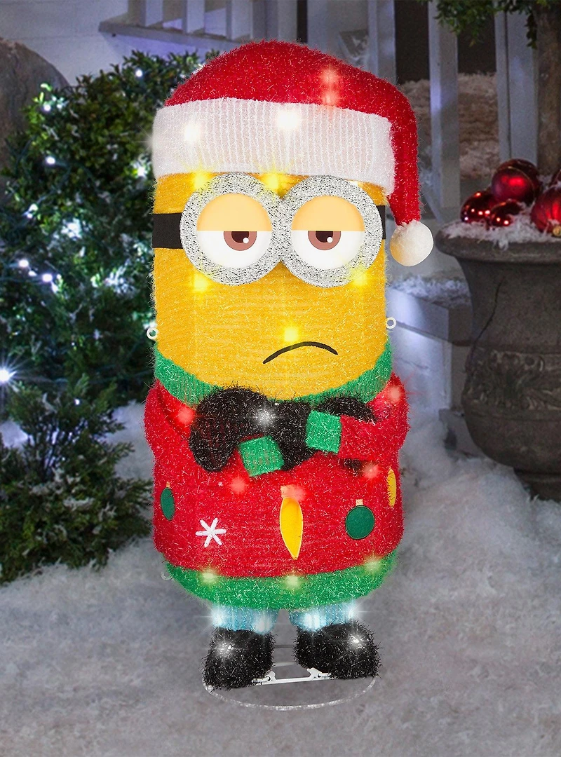 Minions Holiday Tinsel Kevin in Santa Hat Yard Sculpture