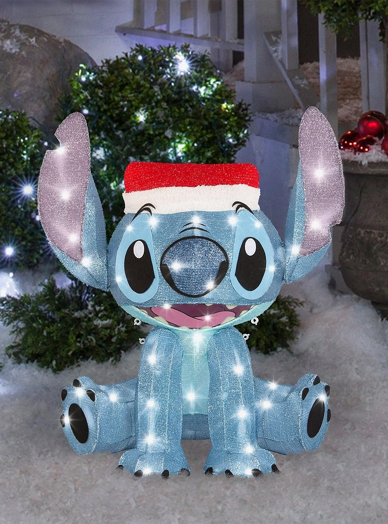 Disney Lilo and Stitch Stitch with Santa Hat Lighted Tinsel Sculpture