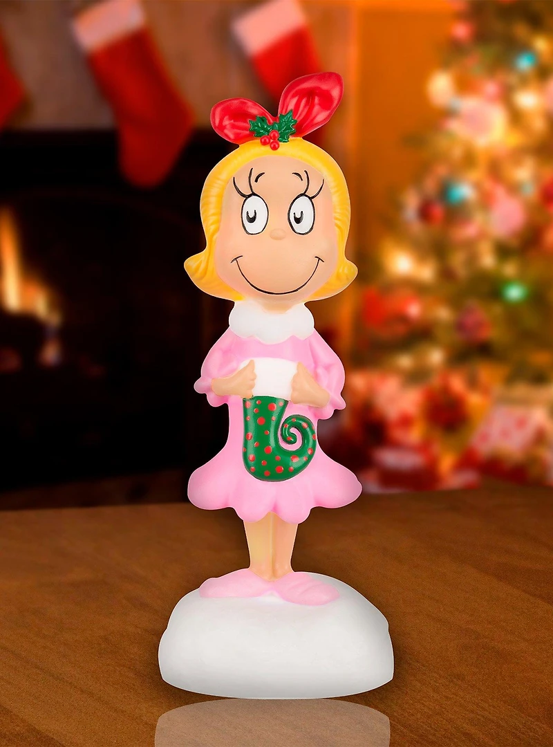 Dr. Seuss How The Grinch Stole Christmas Grinch Cindy Lou Who with Stocking Lighted Blow Mold Decor