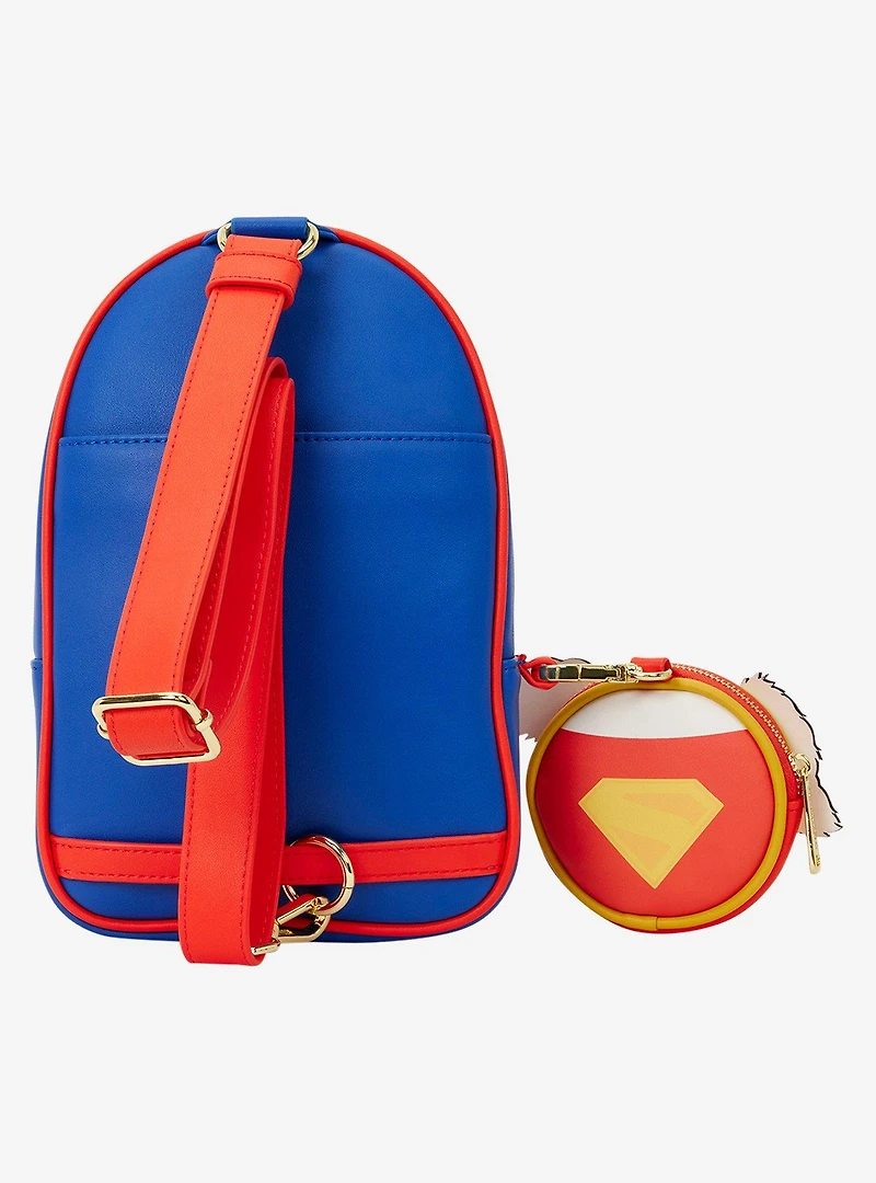 Loungefly DC Comics Supergirl Patches Crossbody Sling Bag with Krypto Coin Purse