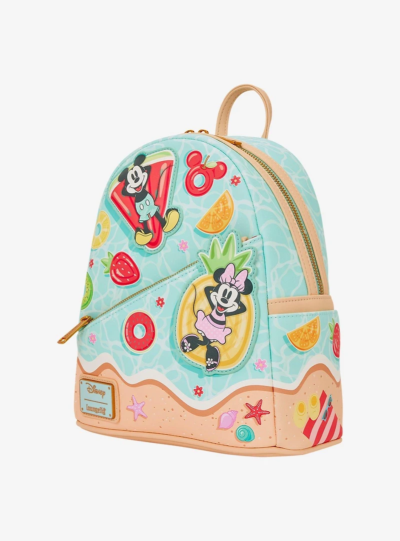 Loungefly Disney Mickey & Minnie Fruit Floaties Beach Scene Mini Backpack