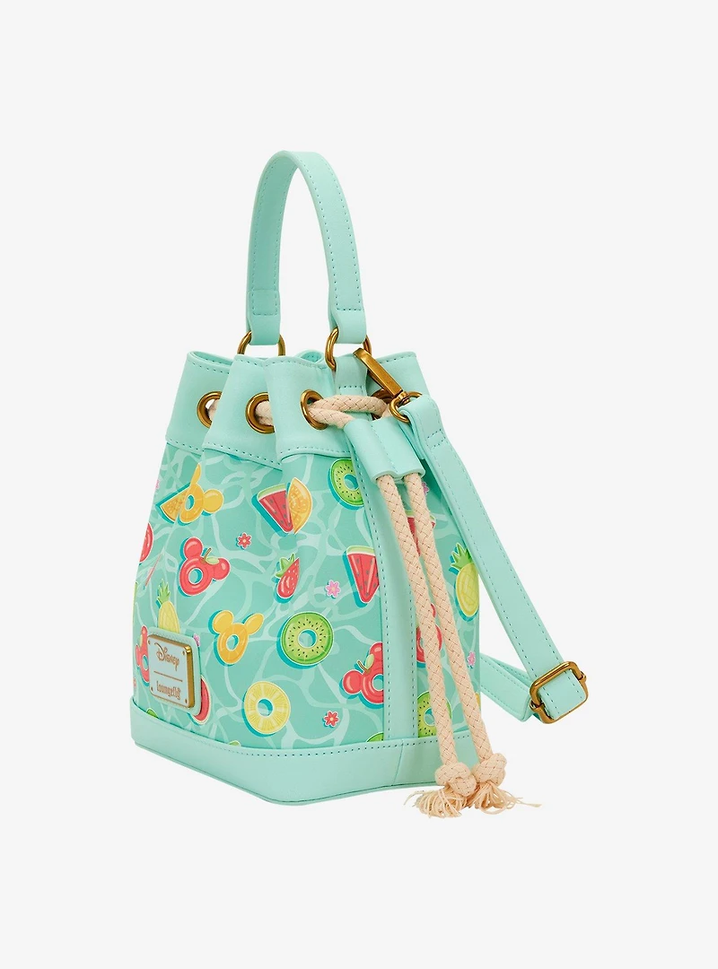 Loungefly Disney Mickey & Minnie Fruit Pool Floats Allover Print Bucket Crossbody Bag