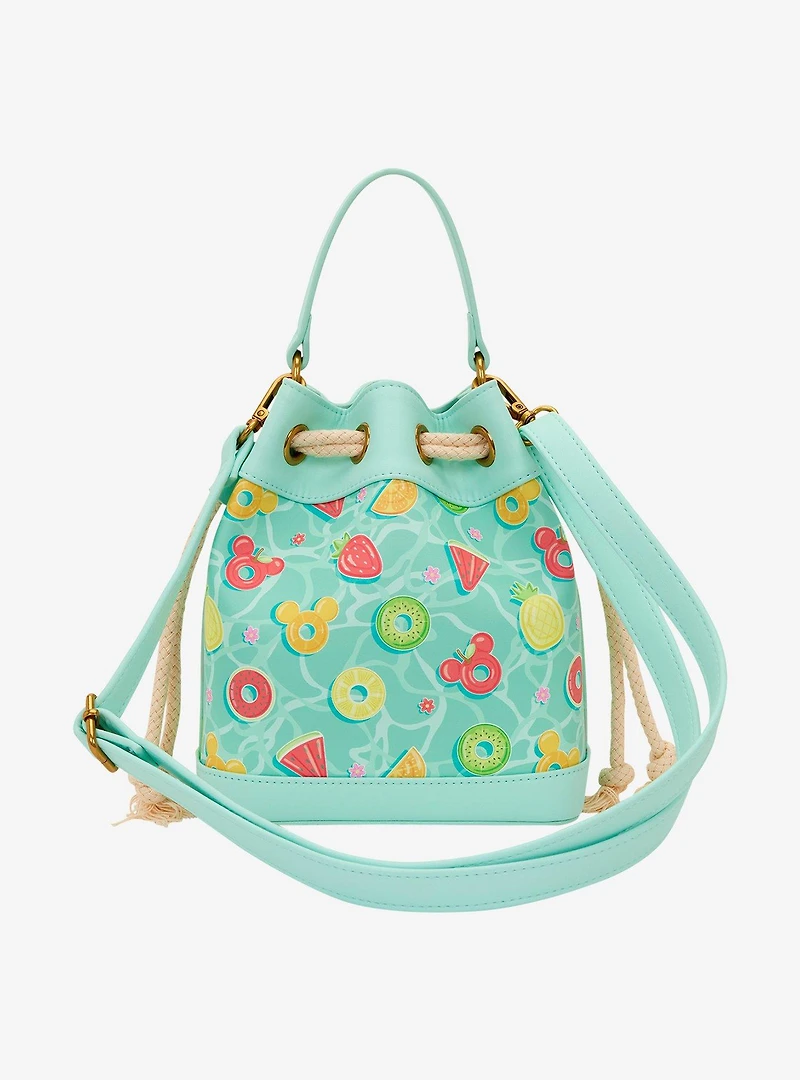 Loungefly Disney Mickey & Minnie Fruit Pool Floats Allover Print Bucket Crossbody Bag