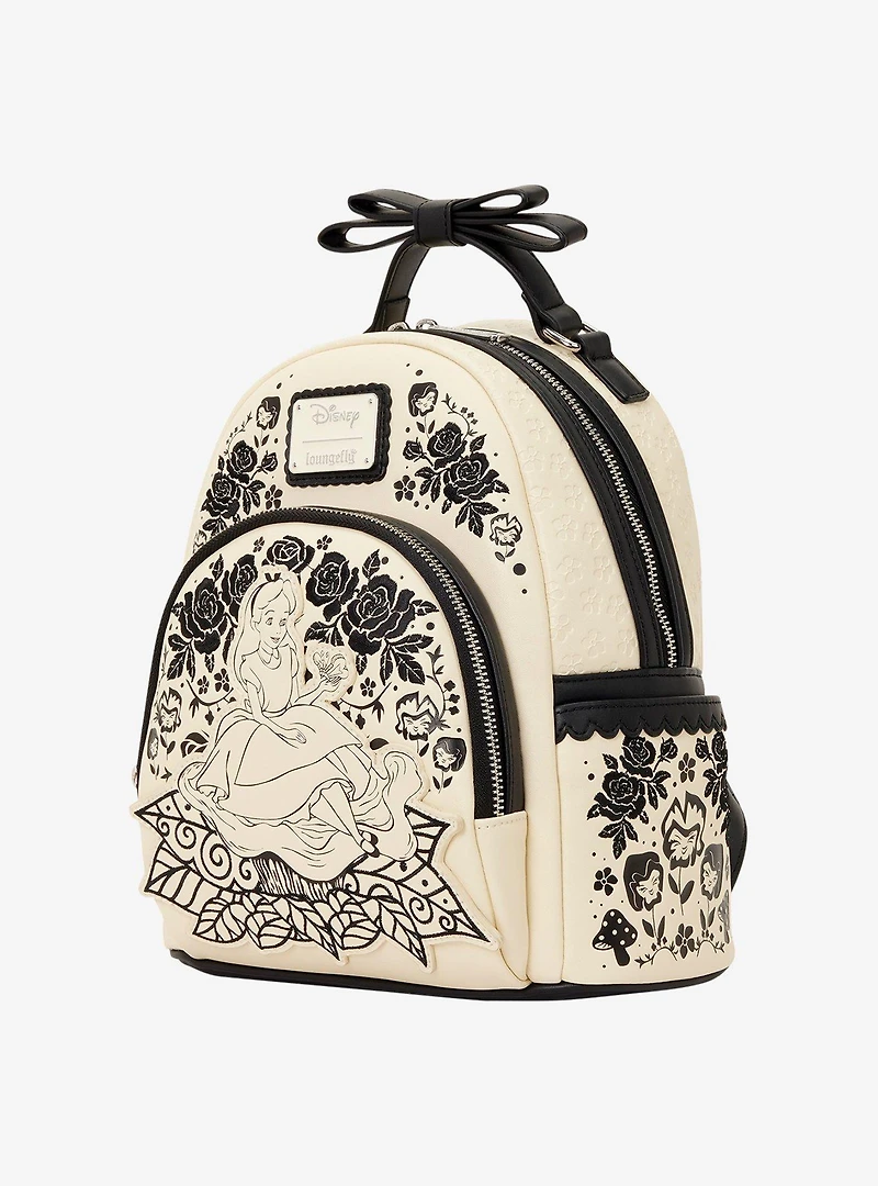 Loungefly Disney Alice in Wonderland Black & White Floral Mini Backpack