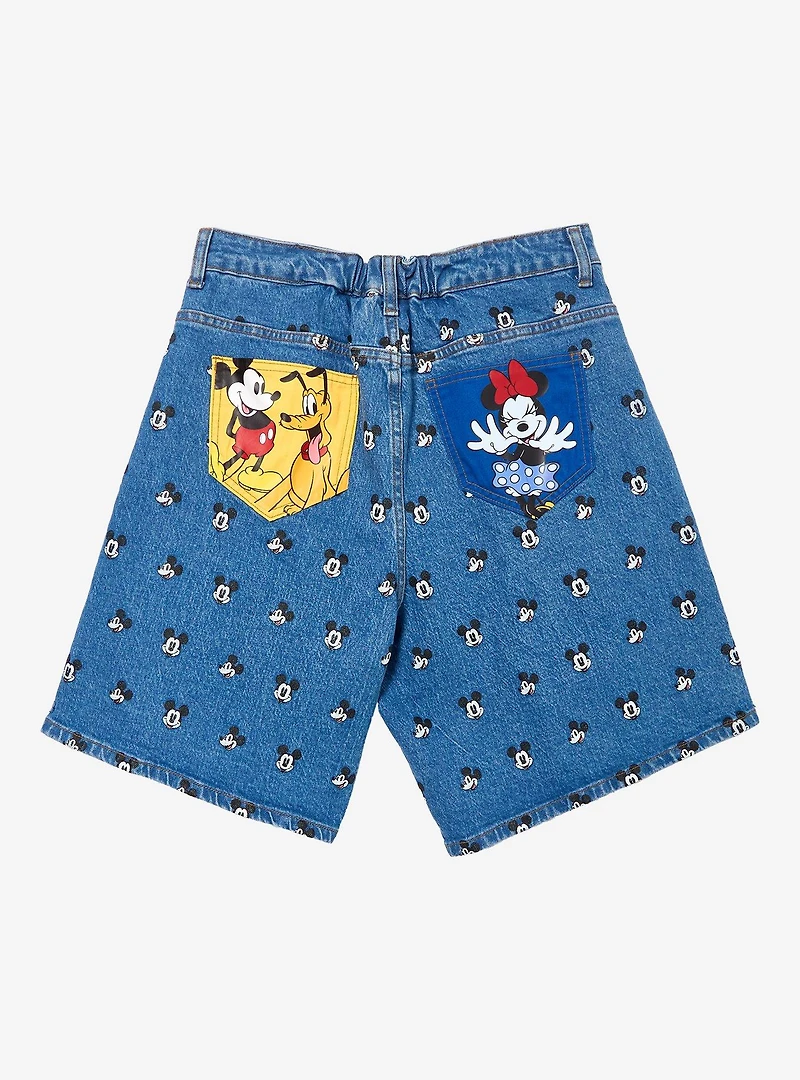 Disney Mickey Mouse Allover Print Women's Plus Jean Shorts - BoxLunch Exclusive