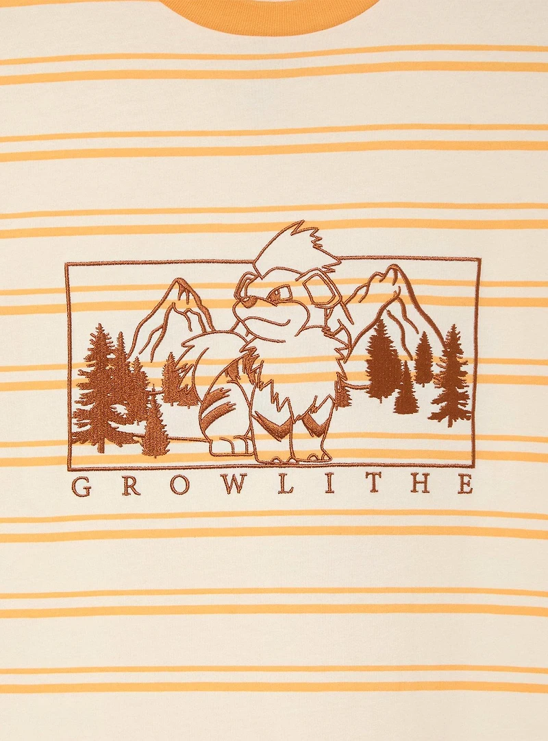 Pokémon Growlithe Embroidered Panel Striped T-Shirt - BoxLunch Exclusive