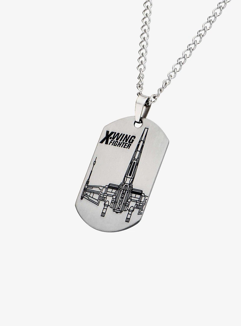 Star Wars Episode 7 X-Wing Fighter Laser Etched Dog Tag Pendant Necklace