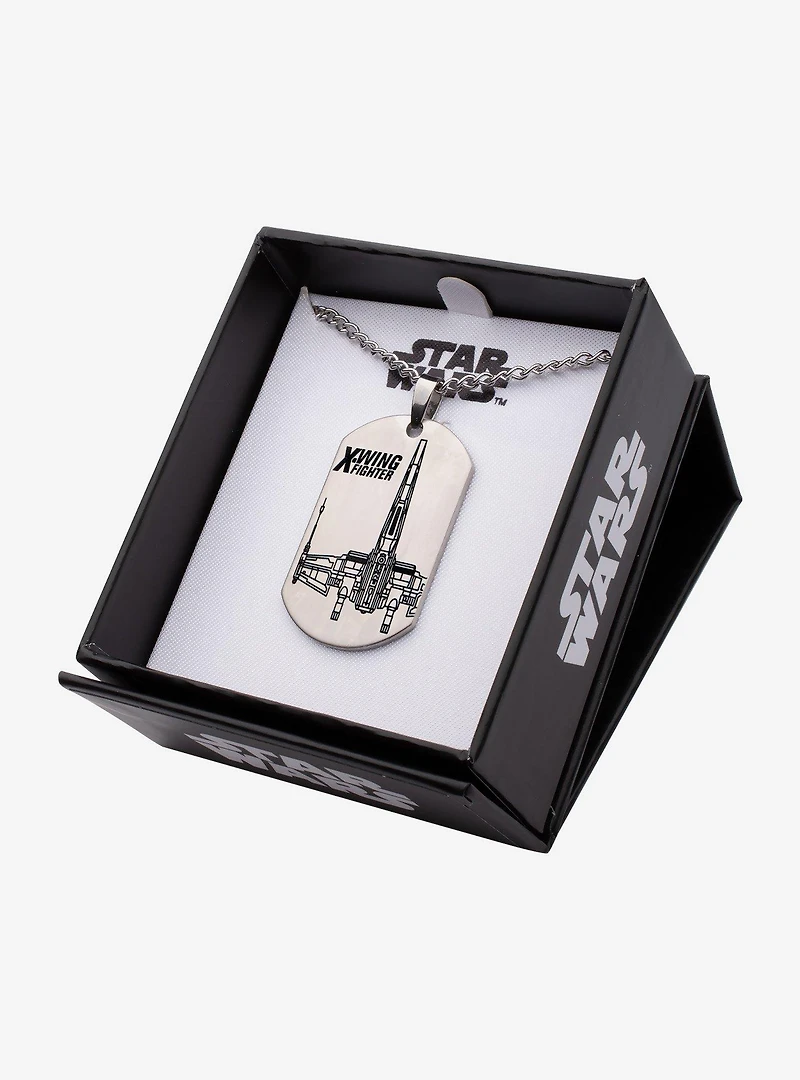 Star Wars Episode 7 X-Wing Fighter Laser Etched Dog Tag Pendant Necklace