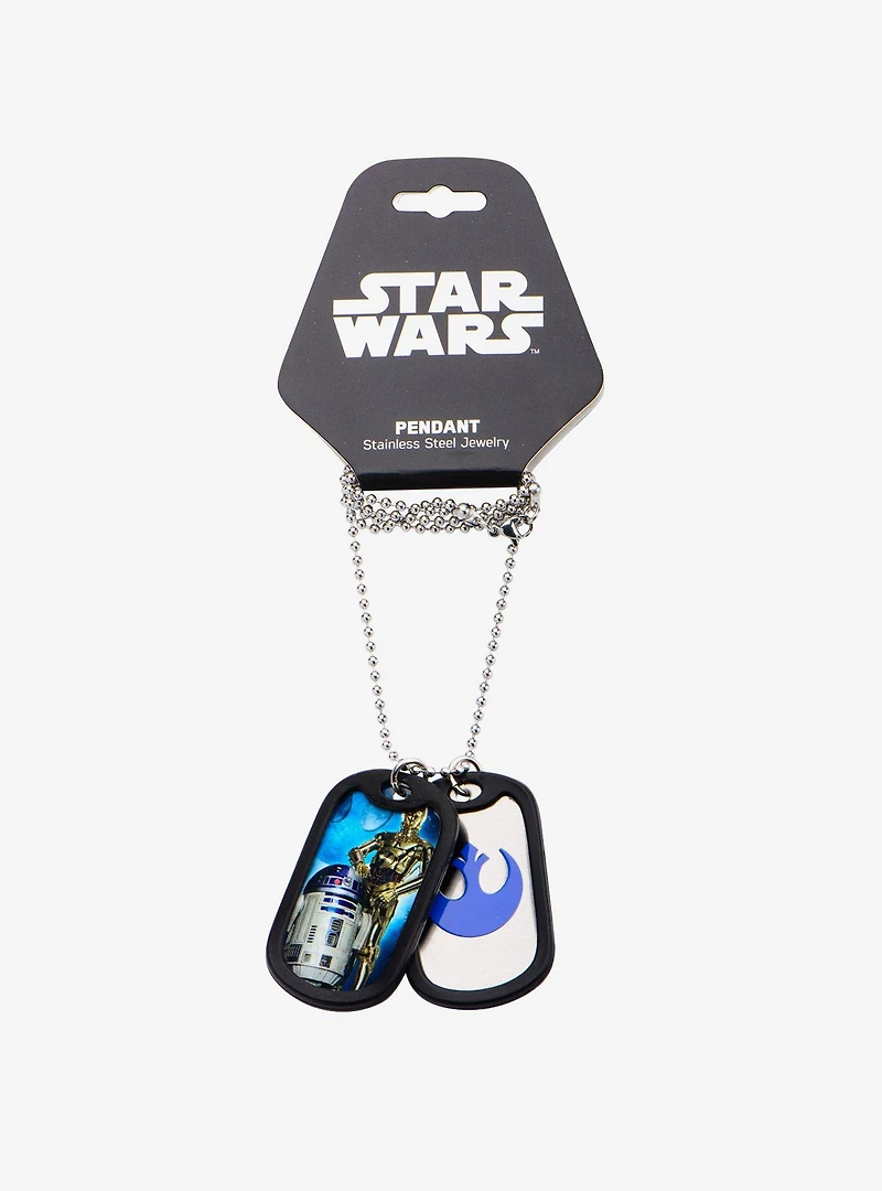 Star Wars R2-D2 and C-3PO Rubber Silencer Double Dog Tag Pendant Necklace
